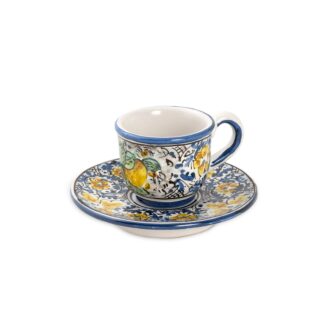 Tazzina caffè con piattino decoro frutta